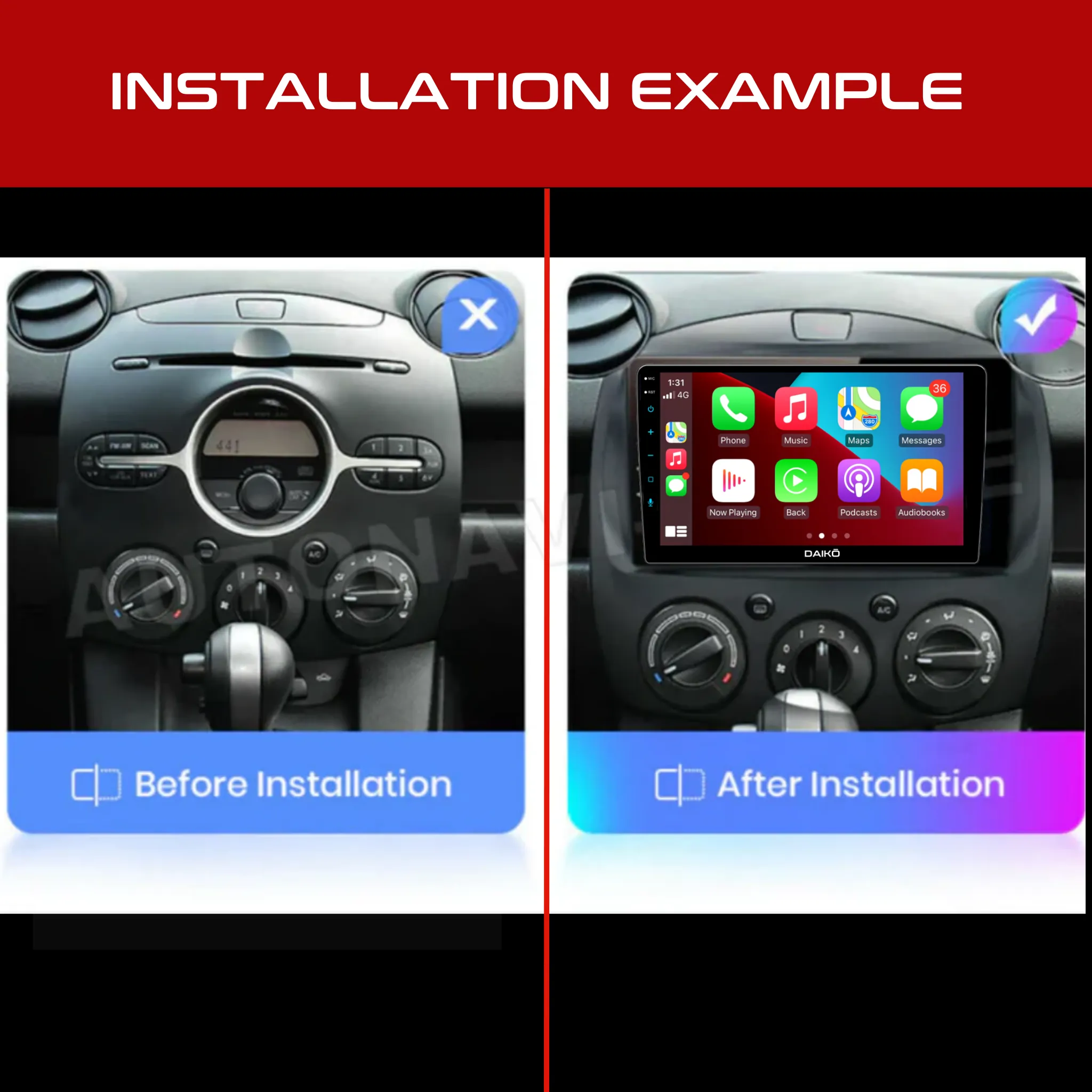 Daiko X Multimedia Unit Wireless Carplay Android 2GB RAM   32GB Auto For Mazda 2 Demio 2007-13