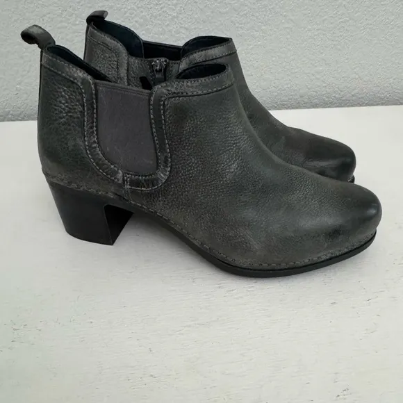Dansko Harlene Gray Burnished Leather Heeled Ankle Boots Comfort Booties Size 40