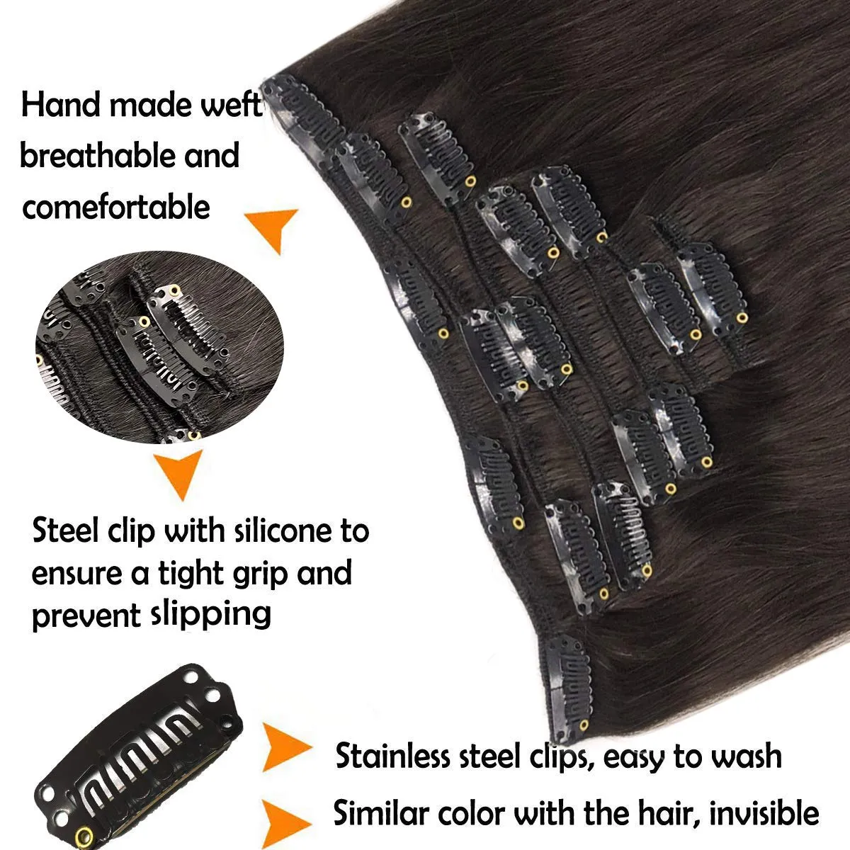 Dark Brown 7pcs 120g Clip in Human Hair Extensions