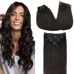 Dark Brown 7pcs 120g Clip in Human Hair Extensions