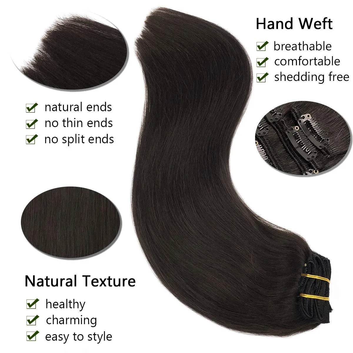Dark Brown 7pcs 120g Clip in Human Hair Extensions