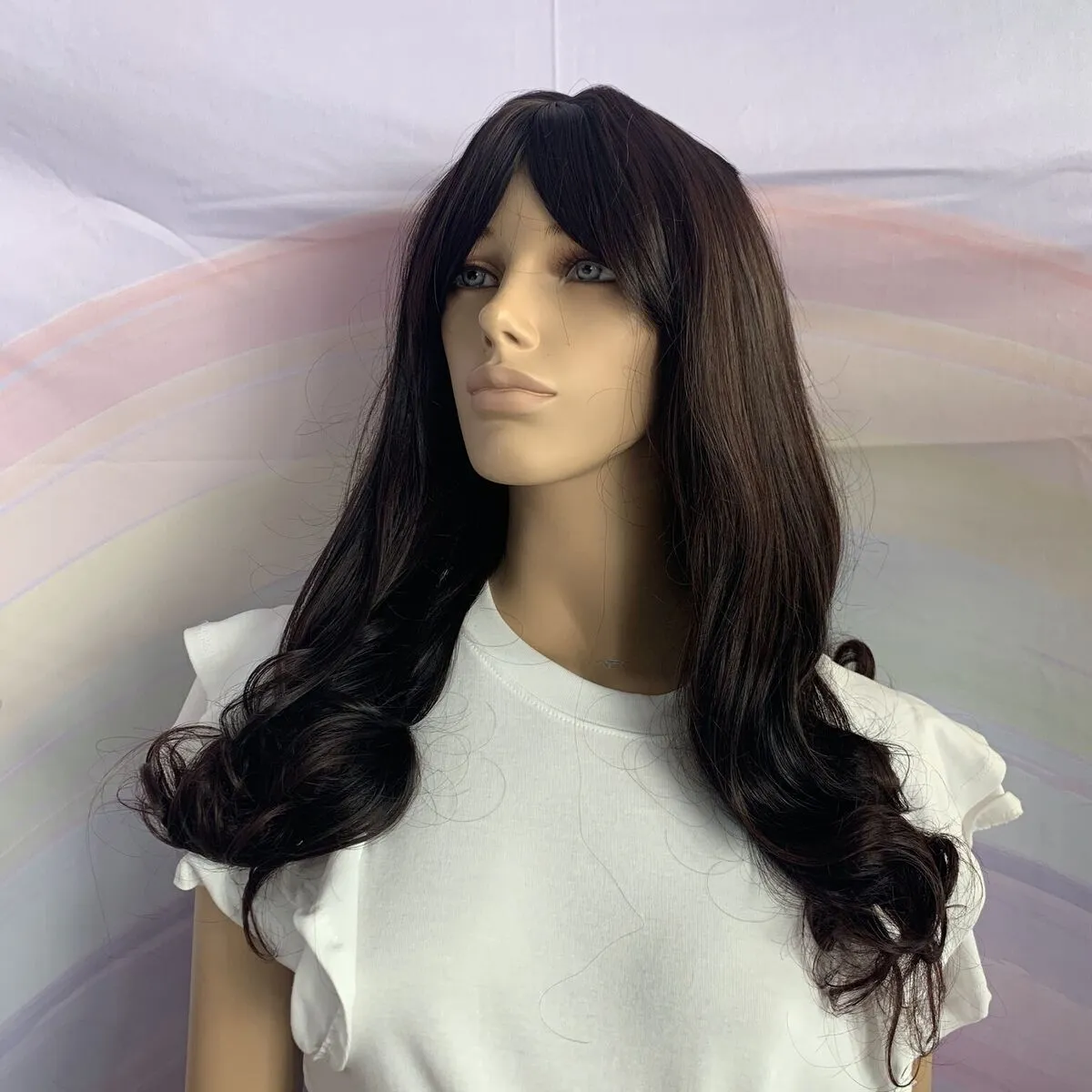 Dark Red Brown Mid Length Curly Wig