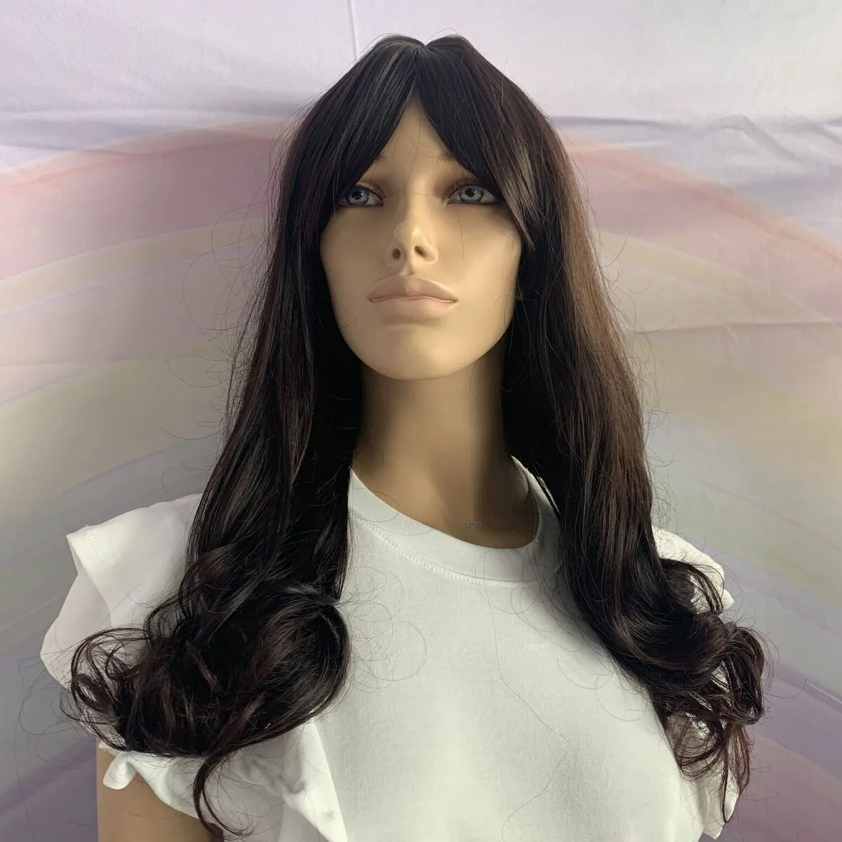 Dark Red Brown Mid Length Curly Wig