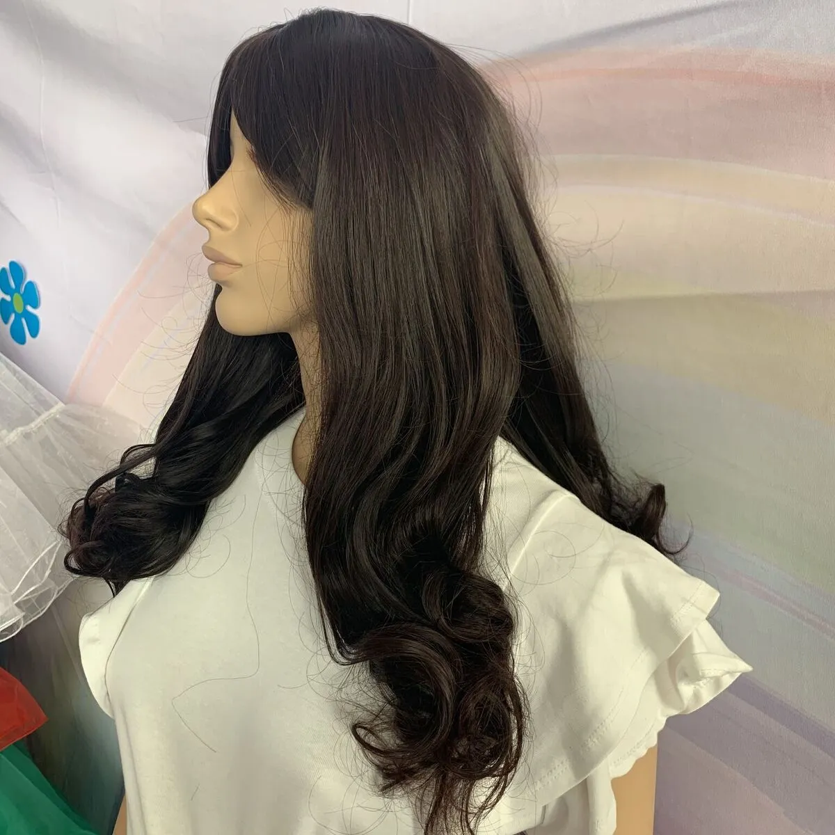 Dark Red Brown Mid Length Curly Wig