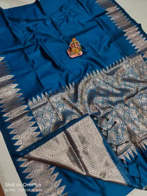 Deep Blue Designer Banarasi Soft Silk Saree
