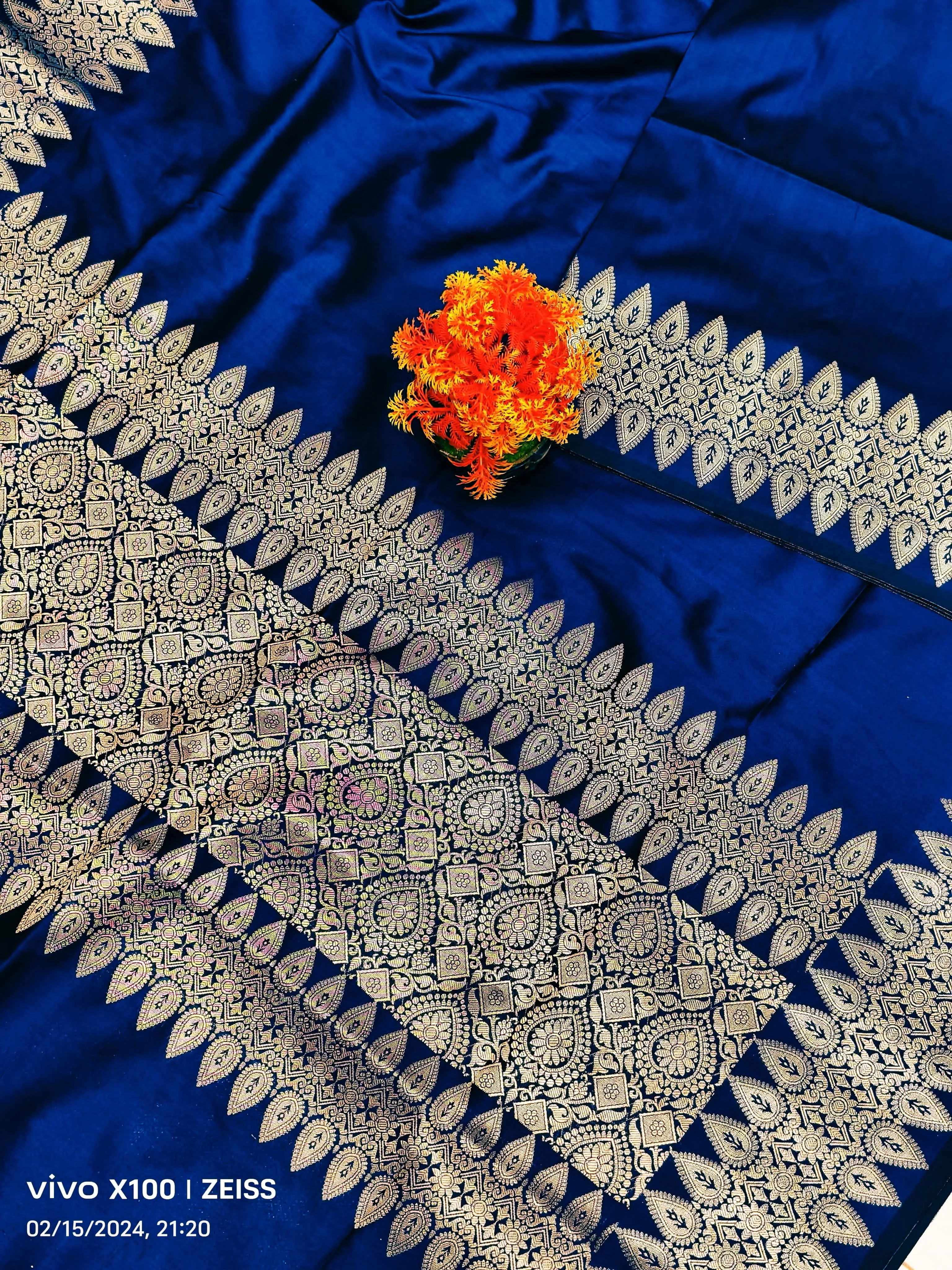 Deep Blue Designer Banarasi Soft Silk Saree