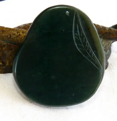 Deep Green Almost Black Large Buddha "Guan Yin" Chinese Jade Pendant (P656)