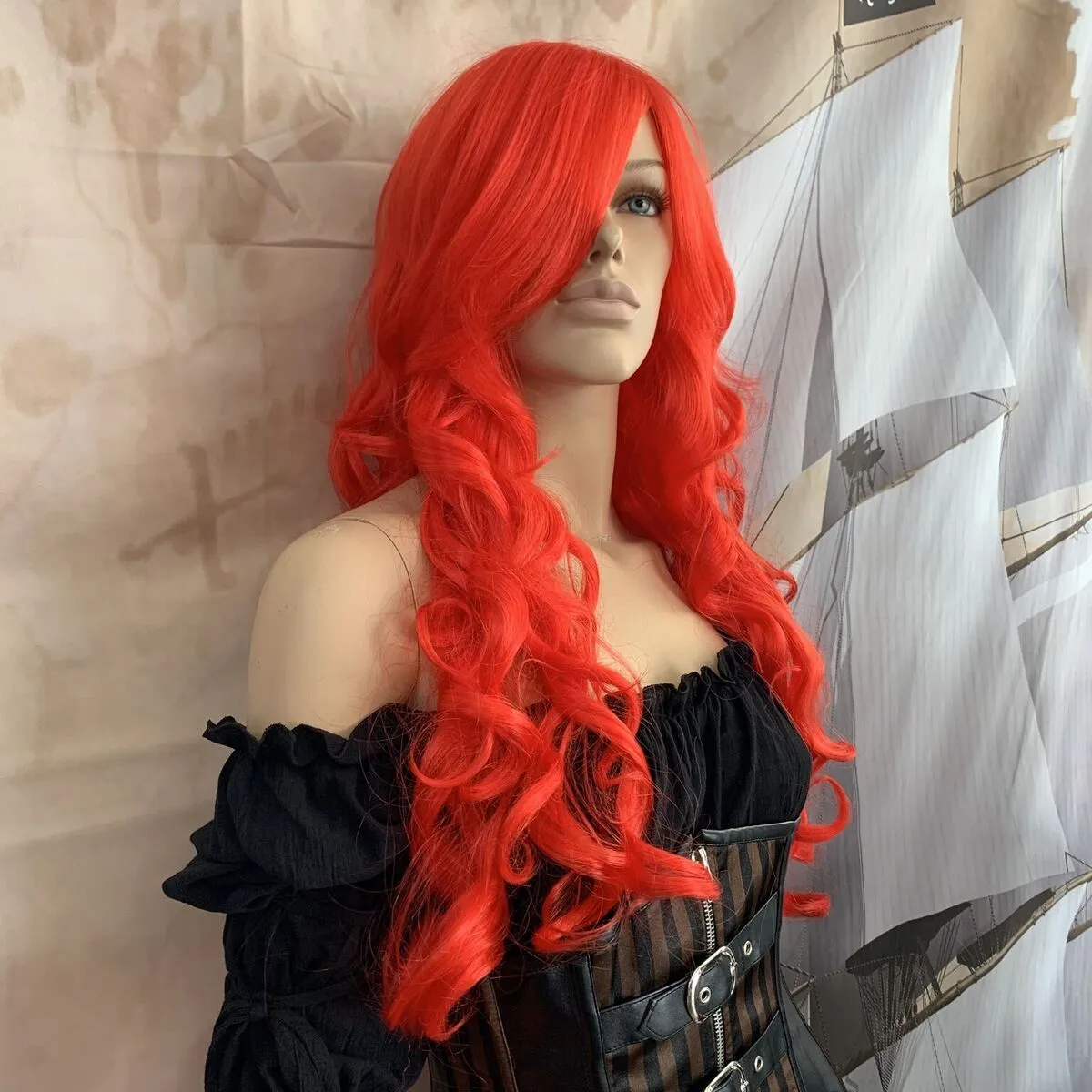 Deluxe Long Bright Red Curly Wig