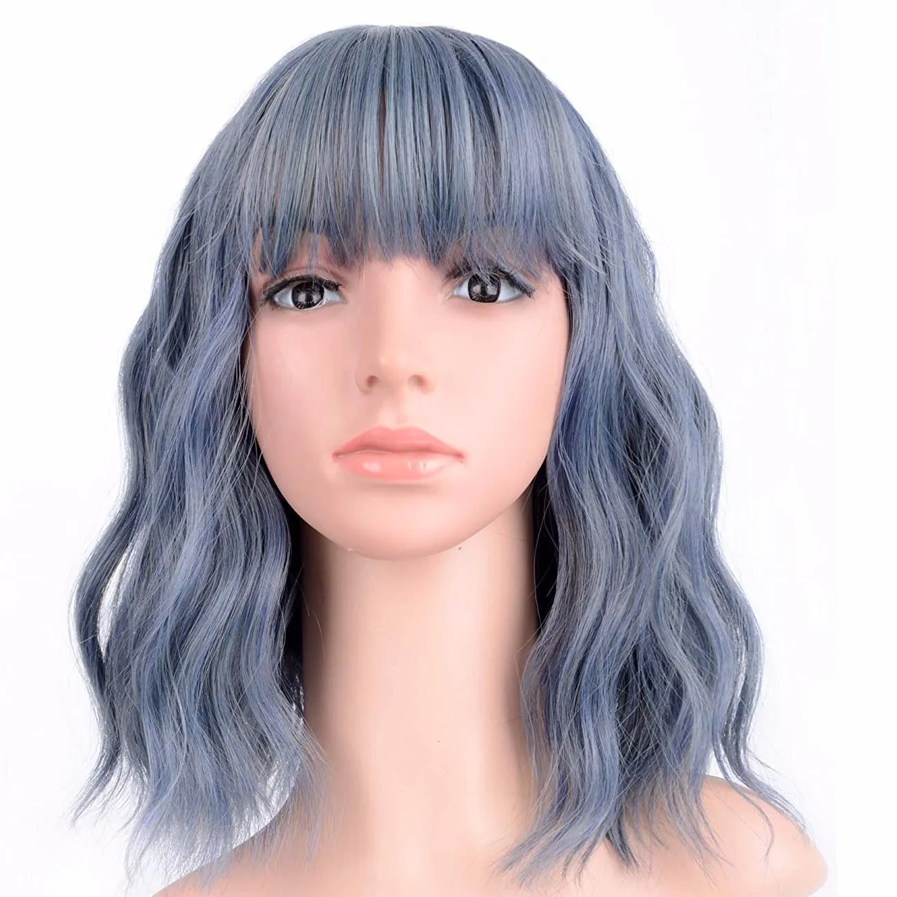 Deluxe Shoulder Length Loose Wave Dusty Blue Wig