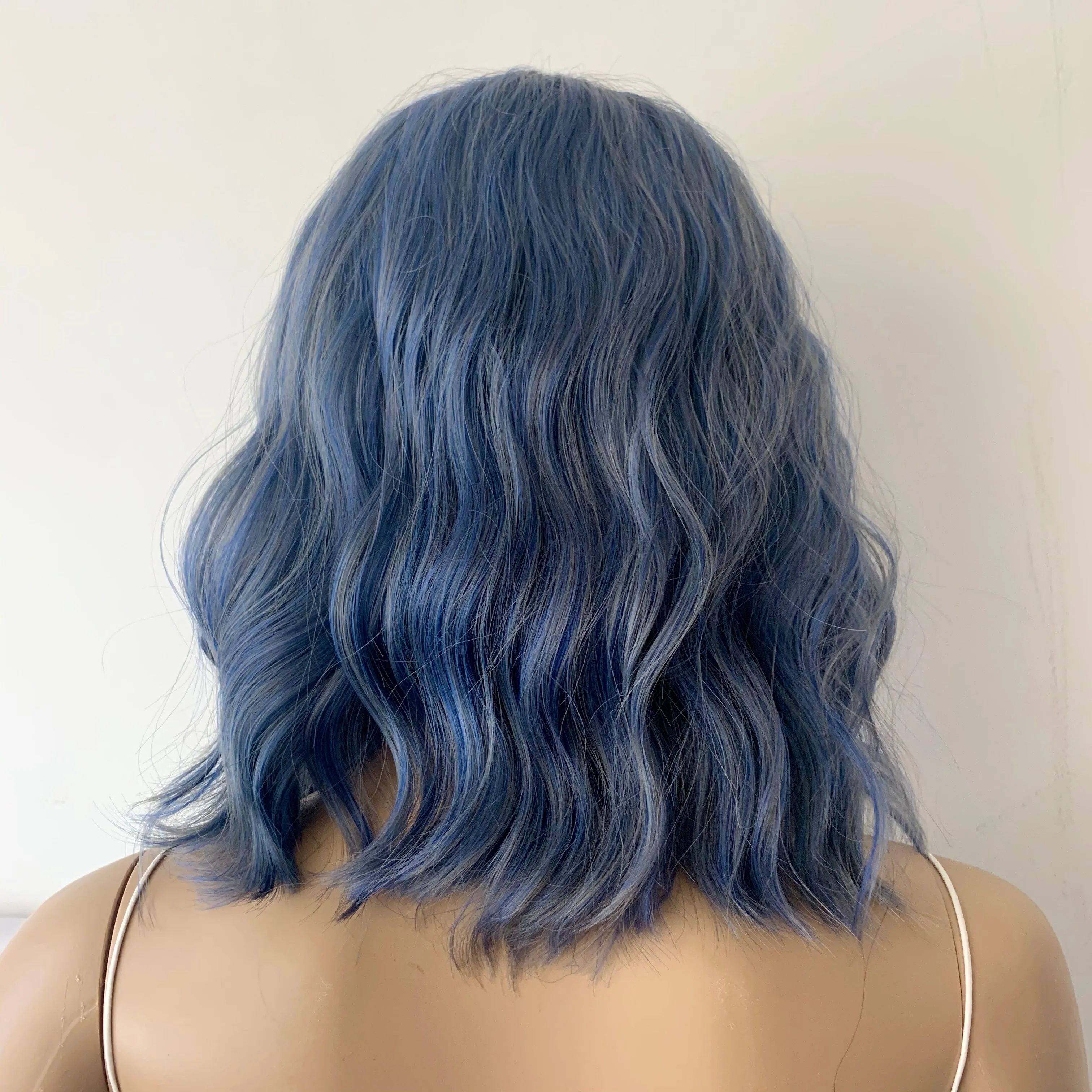 Deluxe Shoulder Length Loose Wave Dusty Blue Wig