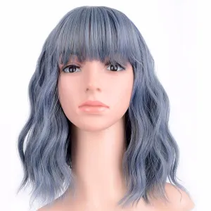 Deluxe Shoulder Length Loose Wave Dusty Blue Wig