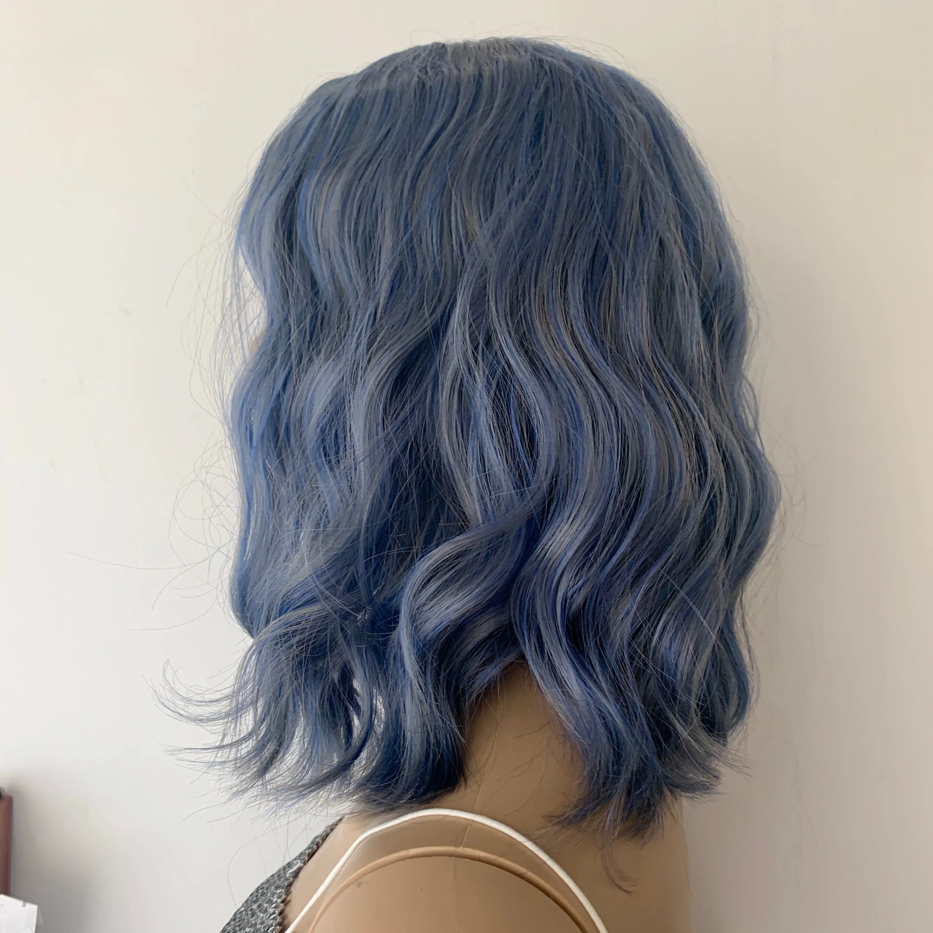 Deluxe Shoulder Length Loose Wave Dusty Blue Wig