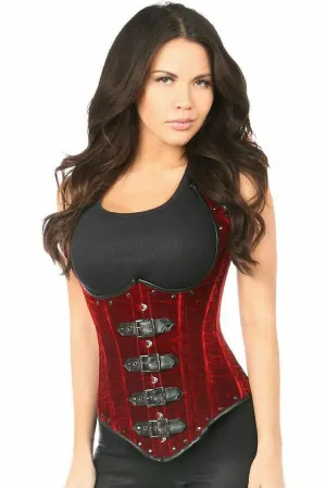Deluxe Steel Boned Red Velvet Underbust Corset with Buckling