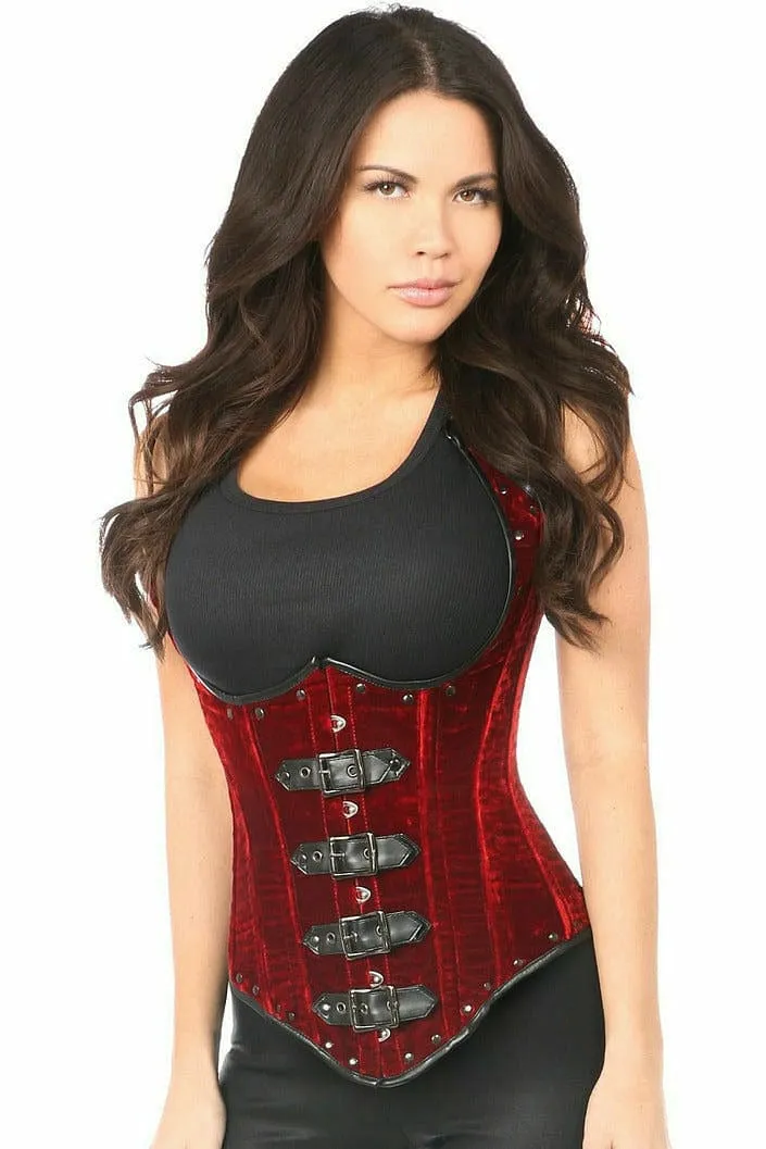 Deluxe Steel Boned Red Velvet Underbust Corset with Buckling