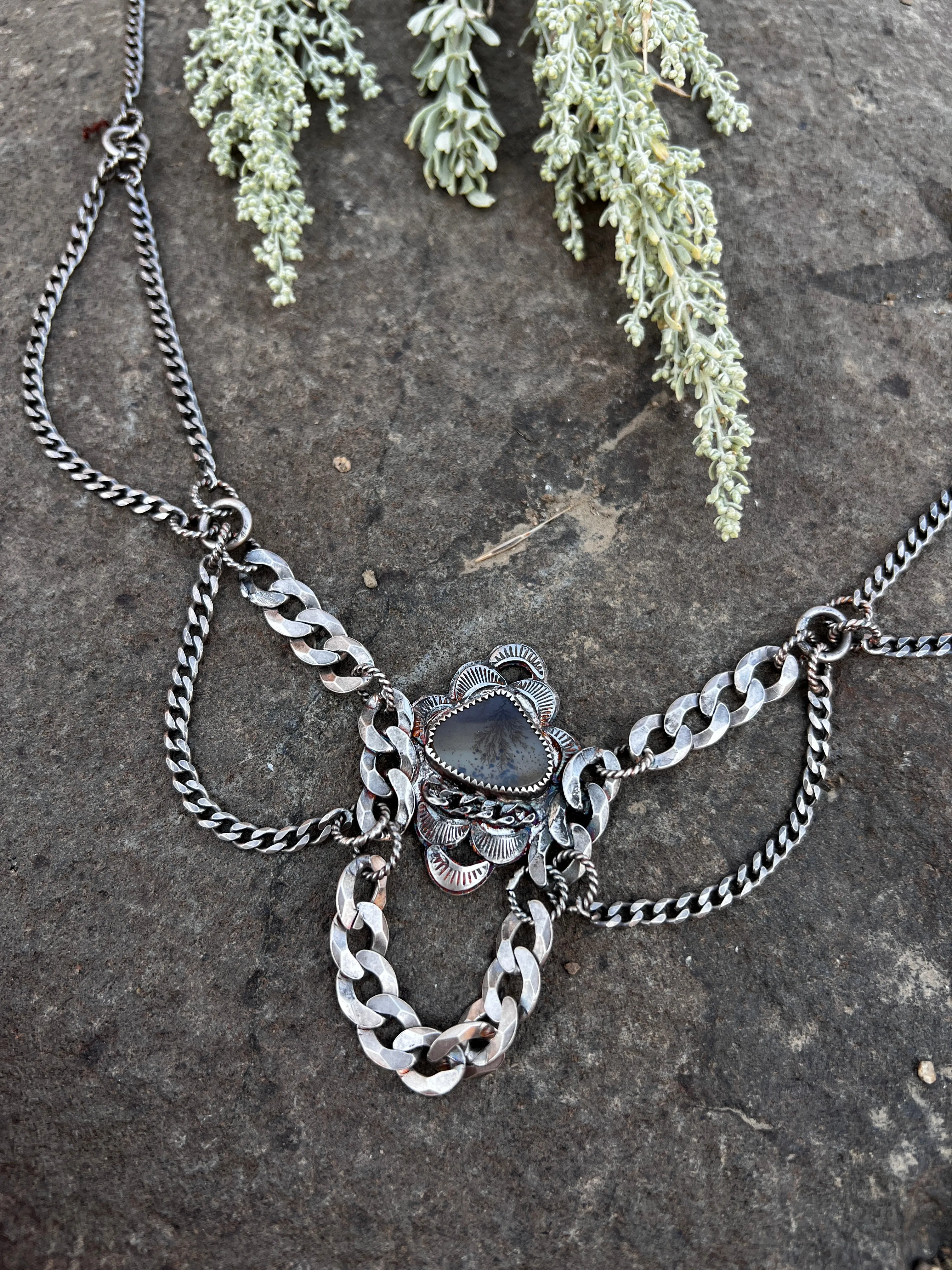 Dendritic Agate Multi Chain Necklace