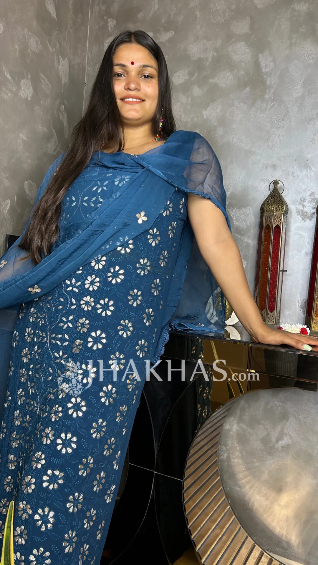 Denim Blue Heavy Designer Chikankari Gota work Salwar Suit Fabric Unstitched