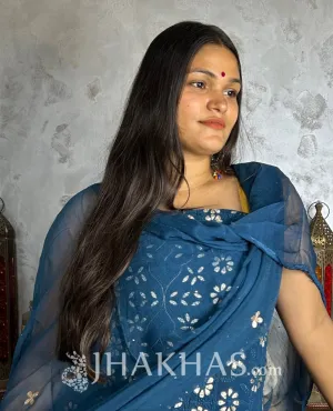 Denim Blue Heavy Designer Chikankari Gota work Salwar Suit Fabric Unstitched