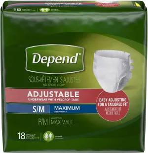 Depend Adjustable Incontinence Underwear, Maximum Absorbency, S/M (Pack of 3)