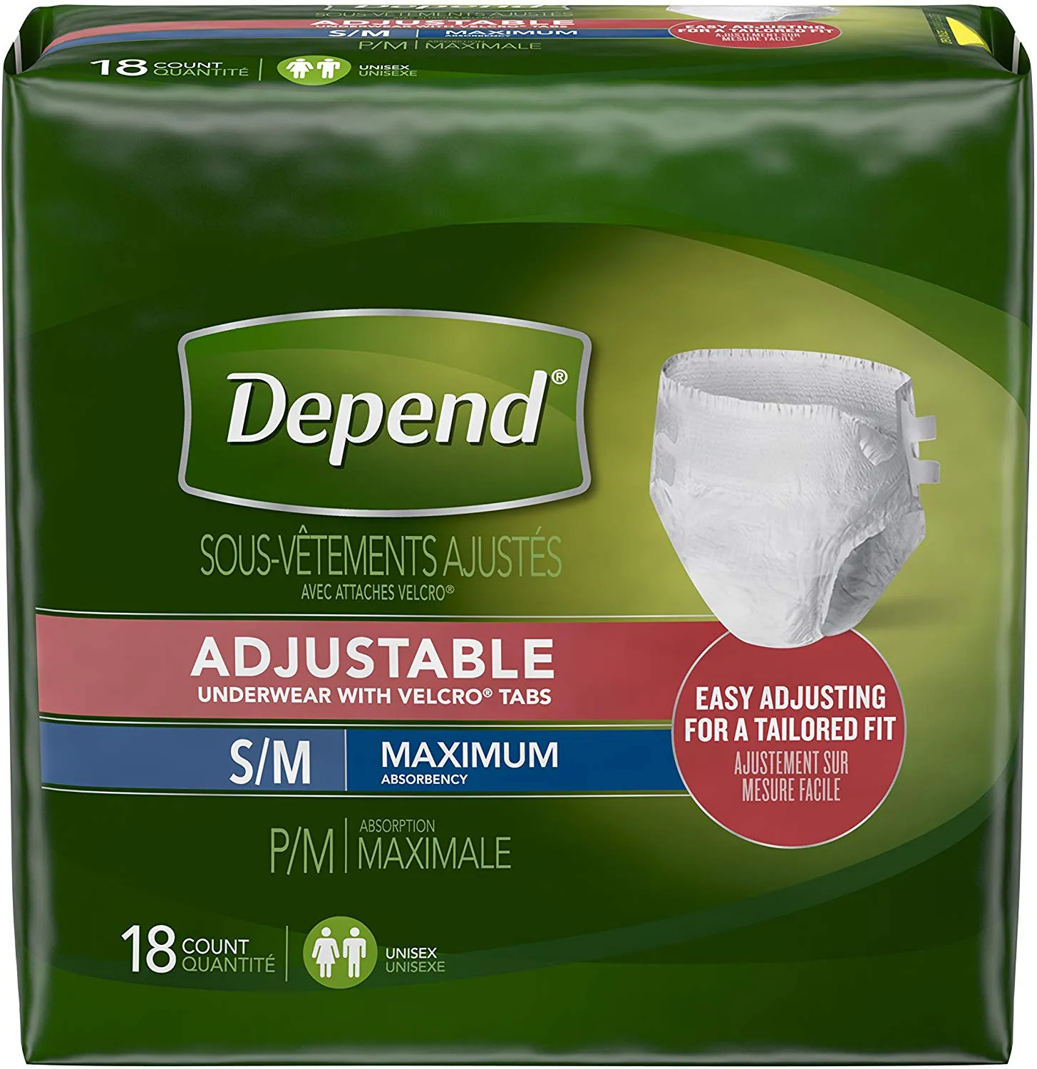 Depend Adjustable Incontinence Underwear, Maximum Absorbency, S/M (Pack of 3)