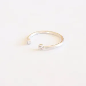 Diastinctively Styled Hand-Made Solid  Open Adjustable Ring With Two Bezel Set Clear CZ's - 0194