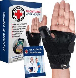 Doctor Developed Thumb Brace / Thumb splint /  Thumb Stabilizer for Men and Women -Registered Class I Medical Device & Doctor Written Handbook - For right and left hand, arthritis pain and support, tendonitis (Black), Retails $79 