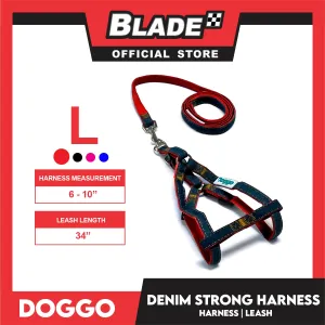 Doggo Denim Strong Harness Large (Red) Thick Leash and Straps for Your Dog
