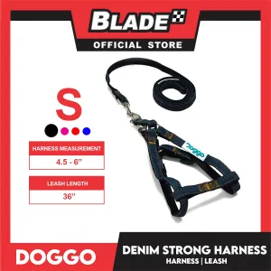 Doggo Denim Strong Harness Small (Black) Thick Leash and Straps for Your Dog
