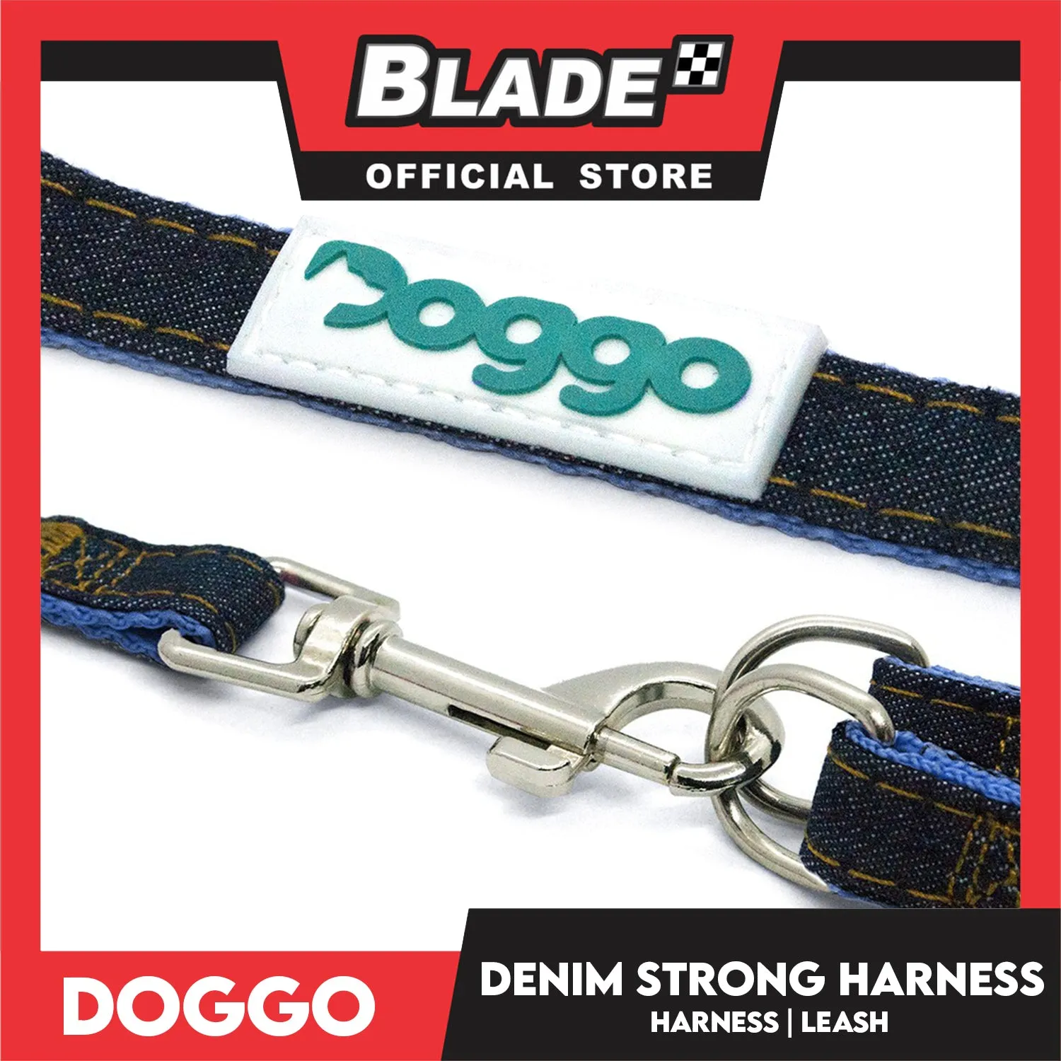 Doggo Denim Strong Harness Small (Pink) Thick Leash and Straps for Your Dog