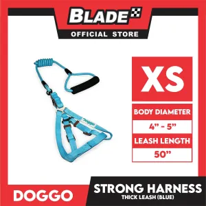 Doggo Strong Harness Thick Leash Soft Handle Steel Connector Extra Small (Blue) Safe Harness for Your Dog