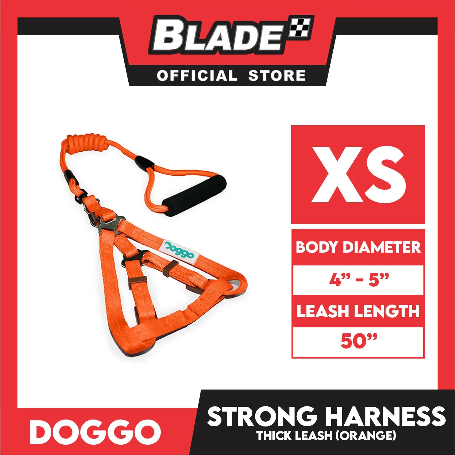 Doggo Strong Harness Thick Leash Soft Handle Steel Connector Extra Small (Orange) Safe Harness for Your Dog
