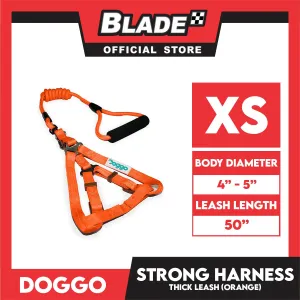Doggo Strong Harness Thick Leash Soft Handle Steel Connector Extra Small (Orange) Safe Harness for Your Dog