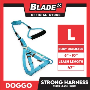 Doggo Strong Harness Thick Leash Soft Handle Steel Connector Large (Blue) Safe Harness for Your Dog