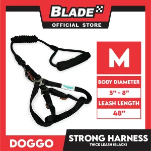 Doggo Strong Harness Thick Leash Soft Handle Steel Connector Medium (Black) Safe Harness for Your Dog