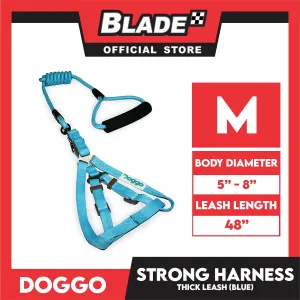 Doggo Strong Harness Thick Leash Soft Handle Steel Connector Medium (Blue) Safe Harness for Your Dog
