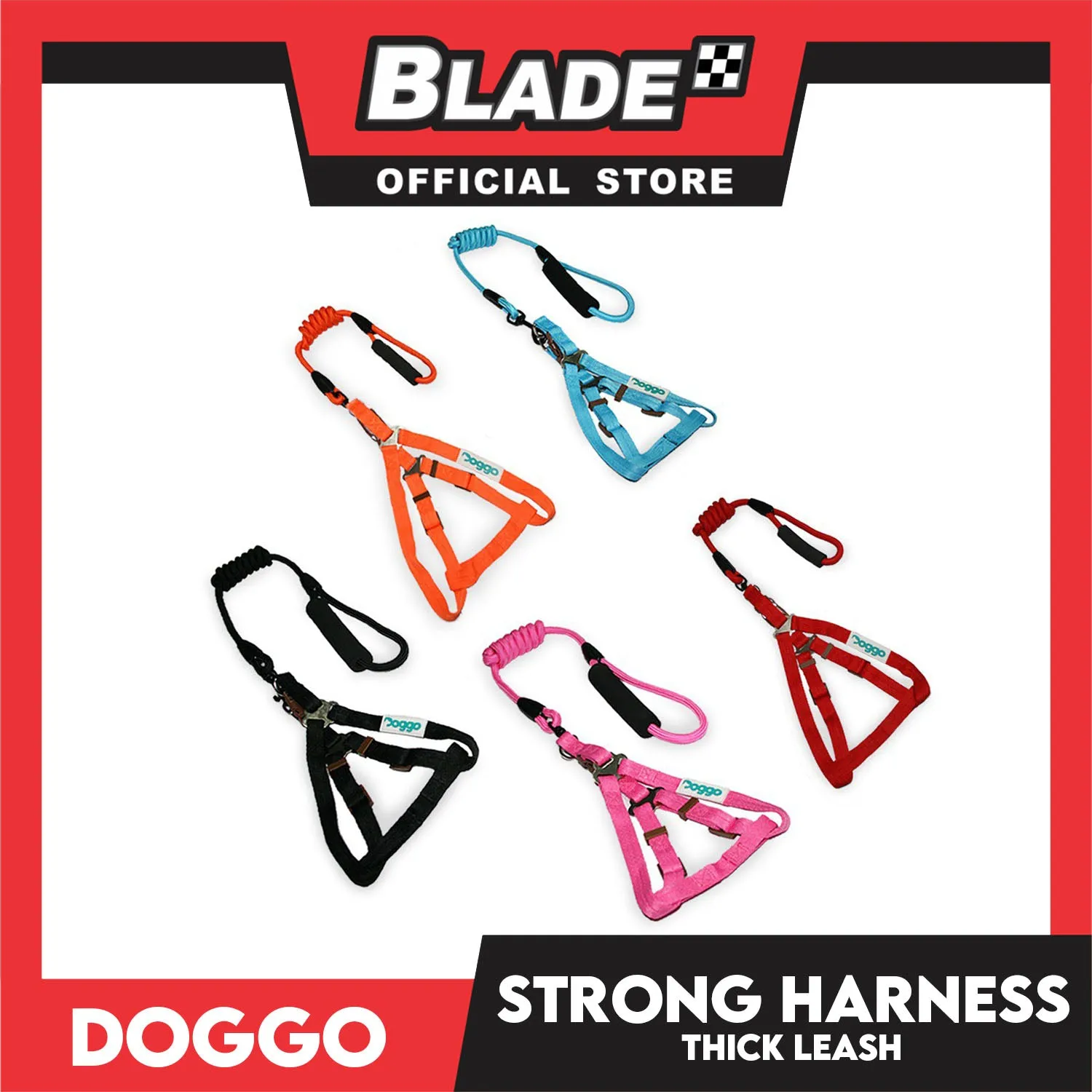 Doggo Strong Harness Thick Leash Soft Handle Steel Connector Medium (Blue) Safe Harness for Your Dog