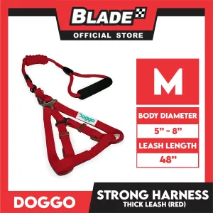 Doggo Strong Harness Thick Leash Soft Handle Steel Connector Medium (Red) Safe Harness for Your Dog