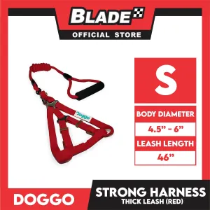 Doggo Strong Harness Thick Leash Soft Handle Steel Connector Small (Red) Safe Harness for Your Dog