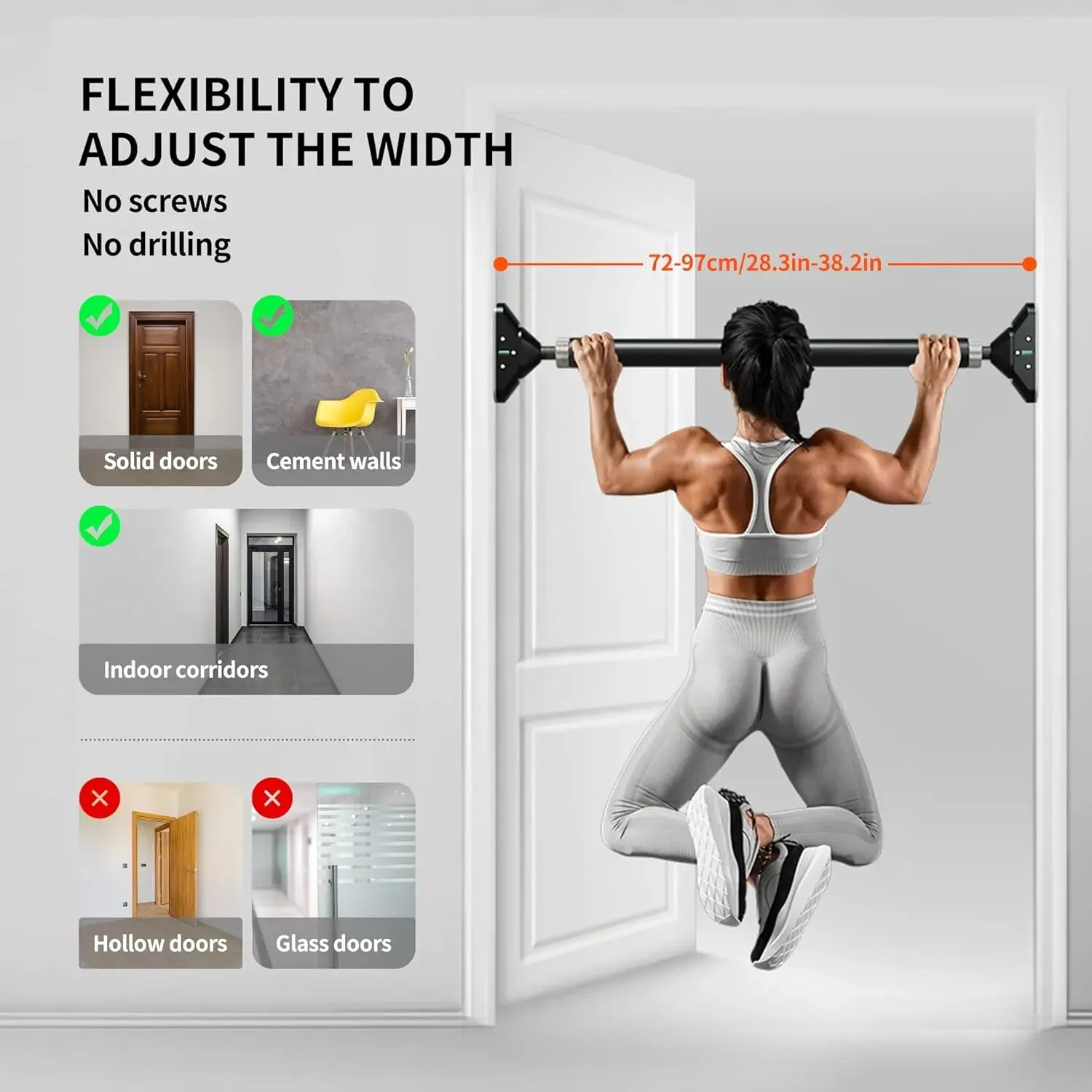 Doorway Pull-up Bar, Adjustable Chin Up Bar 72-97cm
