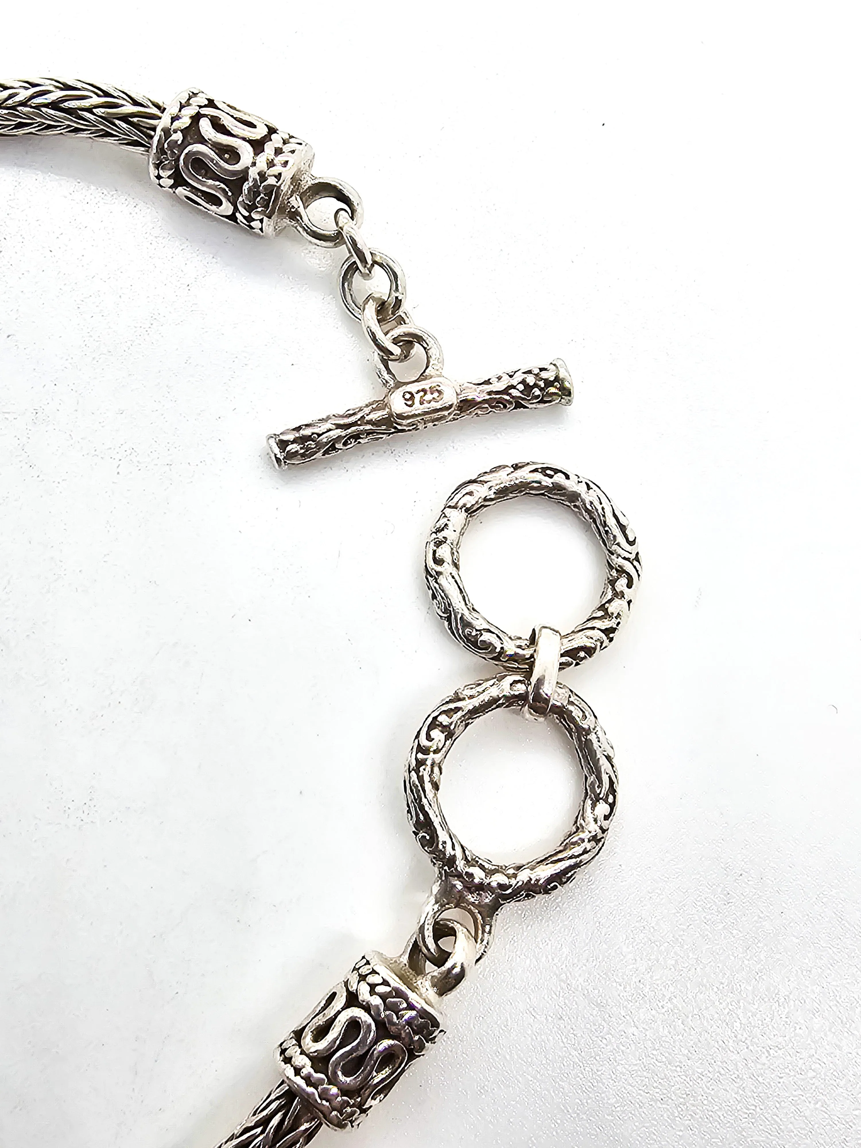 Double Dragon Naga tribal Bali Balinese sterling silver foxtail adjustable toggle bracelet
