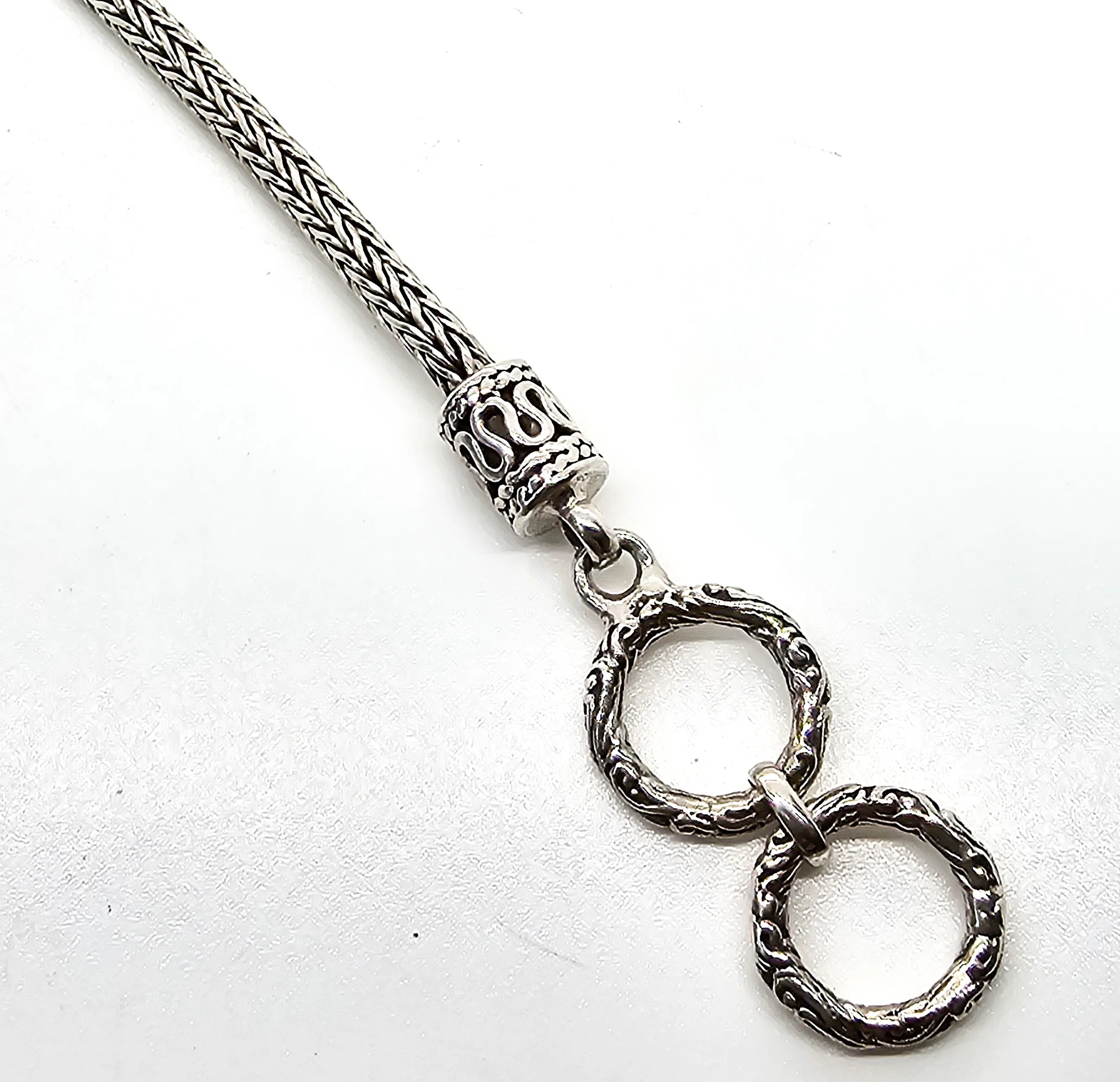 Double Dragon Naga tribal Bali Balinese sterling silver foxtail adjustable toggle bracelet