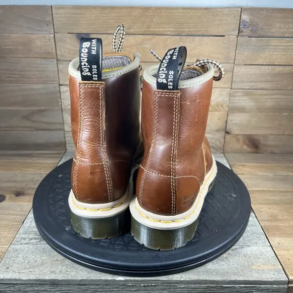 Dr. Martens 1460 Tan Oak Analine Boots Womens Size 5 Bouncy Soles Comfort Rare