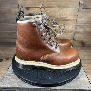 Dr. Martens 1460 Tan Oak Analine Boots Womens Size 5 Bouncy Soles Comfort Rare