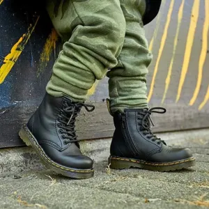 Dr. Martens Kids' Softy T Leather Lace-Up Combat Boots Size 6 NEW