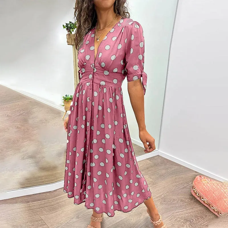 💃Dress in polka dots with deep V neckline