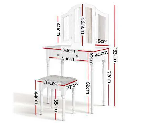 Dressing Table Stool Mirror Drawer Makeup Jewellery Cabinet Organizer
