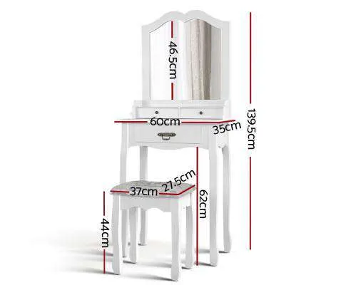 Dressing Table Stool Mirror Drawer Makeup Jewellery Cabinet White Desk
