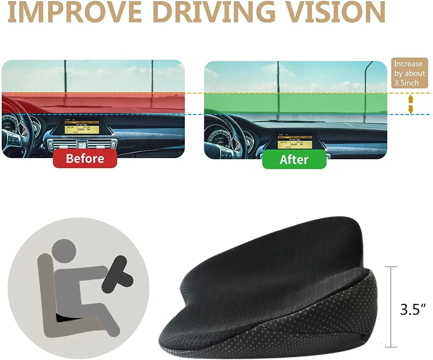 Driver’s Car Seat Cushion | Adult Car Booster Pad
