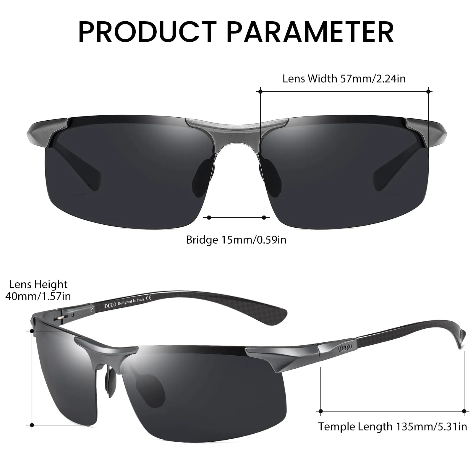 DUCO Sunglasses Men Polarized Sunglasses Carbon Fiber Grey Sports Sunglasses For Golfing Fishing Driving UV400 Protection DC8277