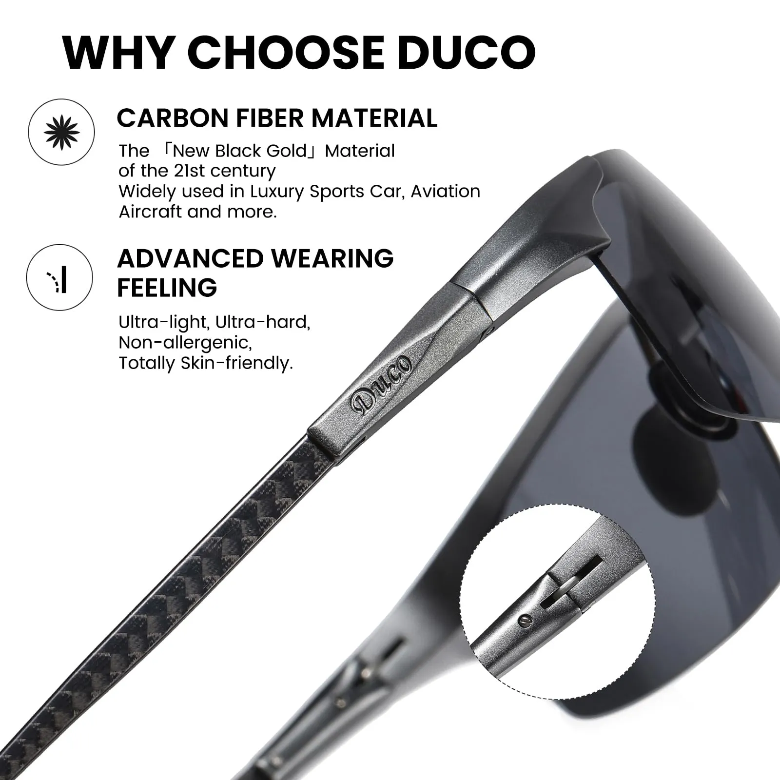 DUCO Sunglasses Men Polarized Sunglasses Carbon Fiber Grey Sports Sunglasses For Golfing Fishing Driving UV400 Protection DC8277
