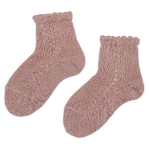DUSTY PINK OPENWORK THICK SHORT SOCKS